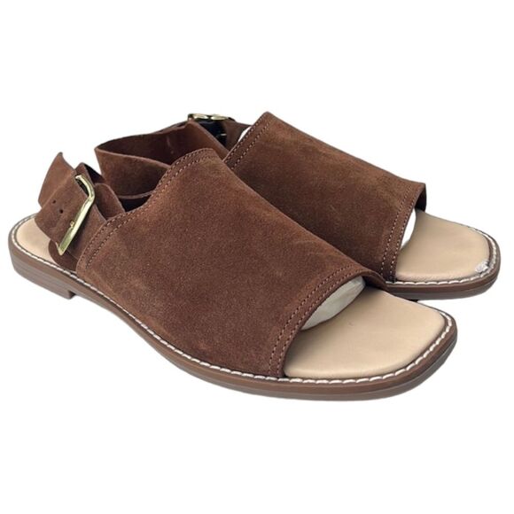 Avellini Sandal Women Sz 7.5 Made in Italy 🇮🇹 Brown Suede Gold Buckle - Picture 1 of 16